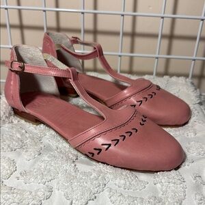 ELF Pink T-Strap Flats with Black Accents